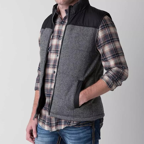 BKE Other - BKE Size S Mens Puffer Vest Waxed Canvas Wool Blend Full Zip Snaps Fully Lined